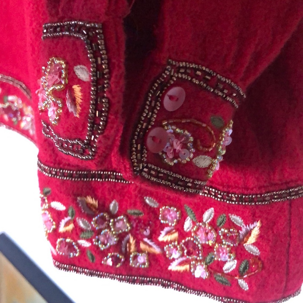 Talbots Red 100% Wool Beaded Jacket Blazer  Lg Beautiful Holiday Party Perfect - Picture 4 of 7